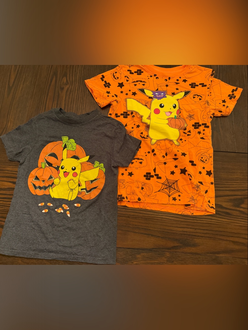 Pokemon Kids Halloween Pikachu T-Shirts - Orange & Gray